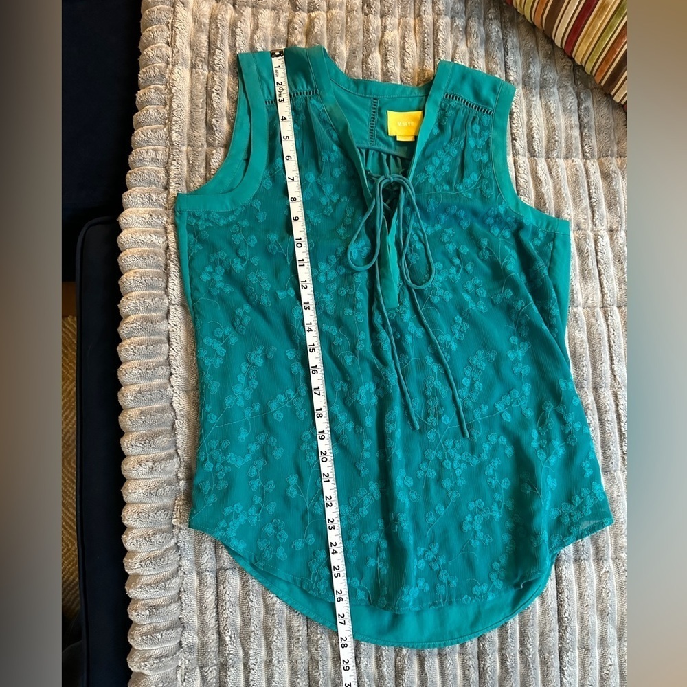 Maeve Anthropologie Turquoise Top with Lace Detail And lace up tie detail - Picture 6 of 6